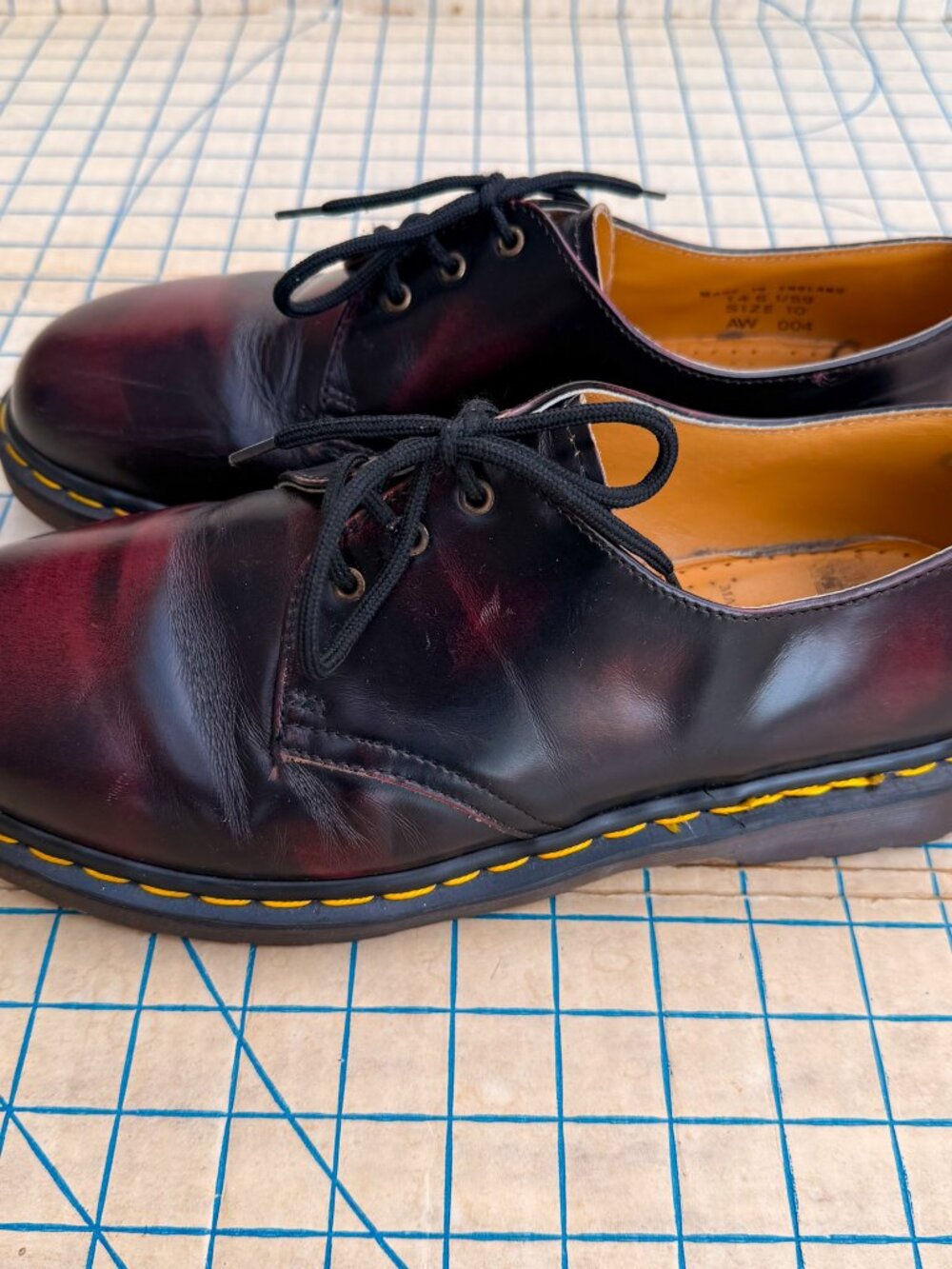 VTG Doc Marten 90s Oxblood Leather Shoe Low Top Oxford Made In England Mens 11 - Picture 8 of 16